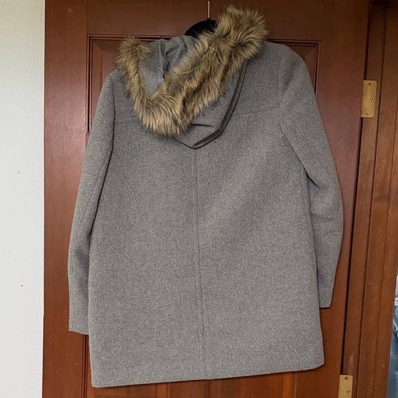 J. Crew Gray Coat with Faux Fur Hood - Picture 4 of 4